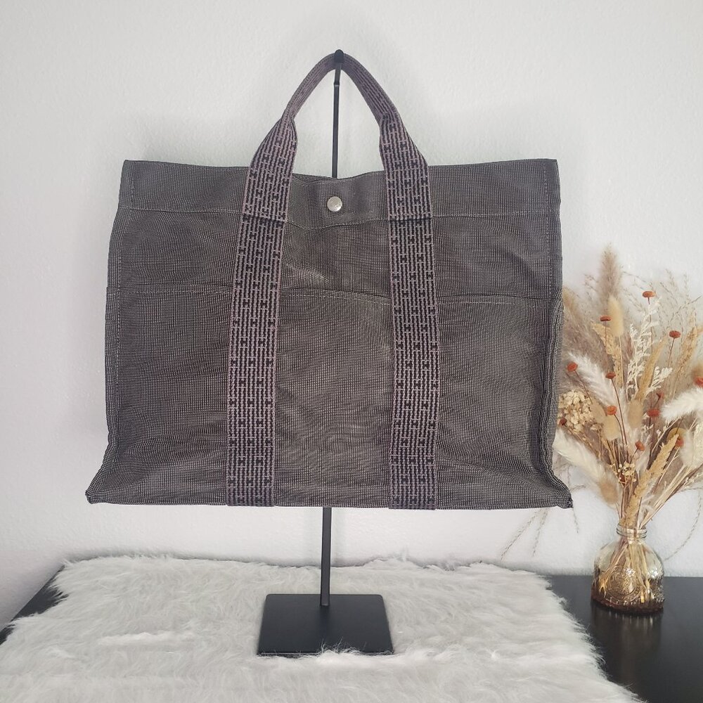 Hermes Herline Fourre Tout GM Tote Bag - Grey and Black Canvas